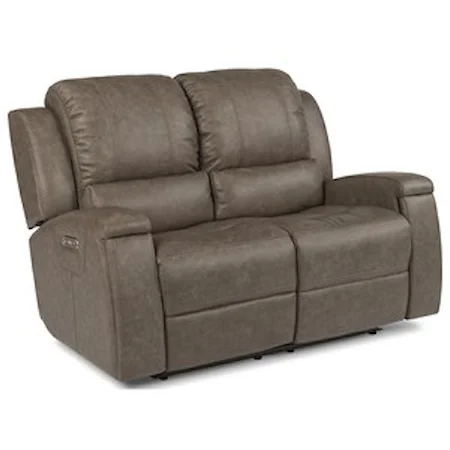 Contemporary Power Reclining Love Seat with Power Headrest